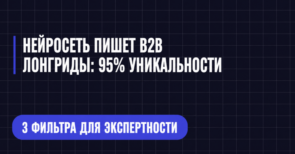 НЕЙРОСЕТЬ ПИШЕТ В2В
ЛОНГРИДЫ: 95% УНИКАЛЬНОСТИ