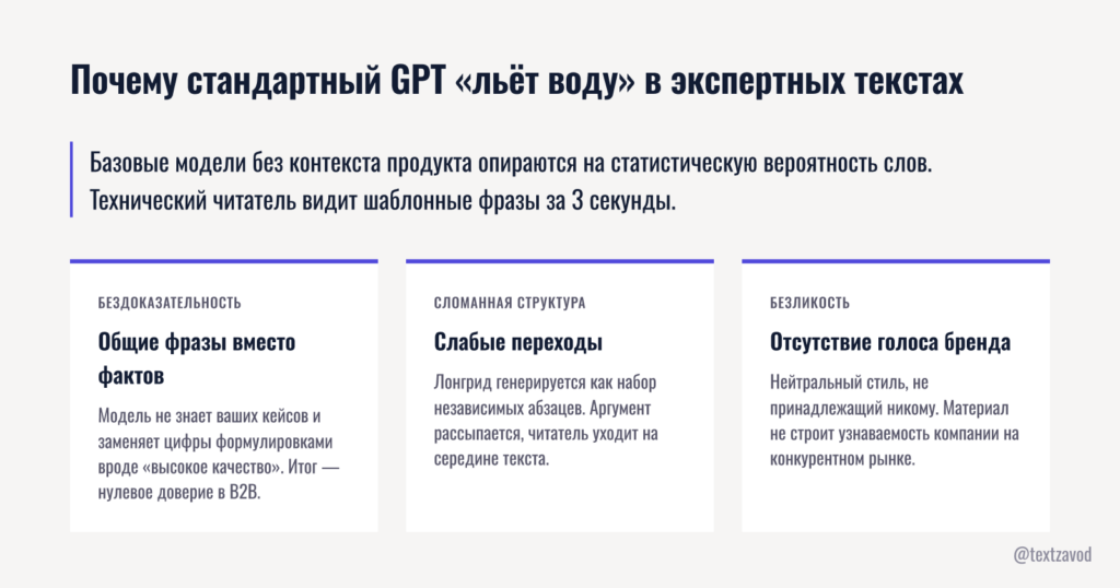 Почему стандартный GPT «льёт воду» в экспертных текстах