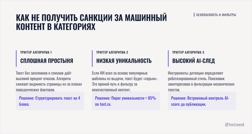 Как не получить санкции за машинный контент в категориях